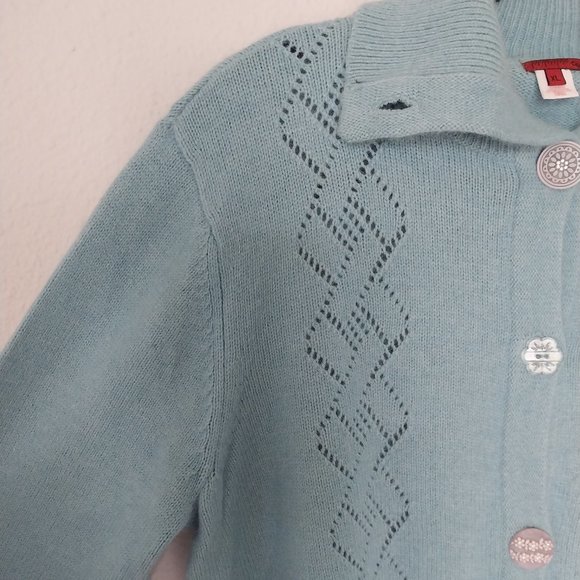 Tapemeasure Vintage Blue Pointelle Knit Angora Blend Button Up Cardigan NWOT - Picture 5 of 12